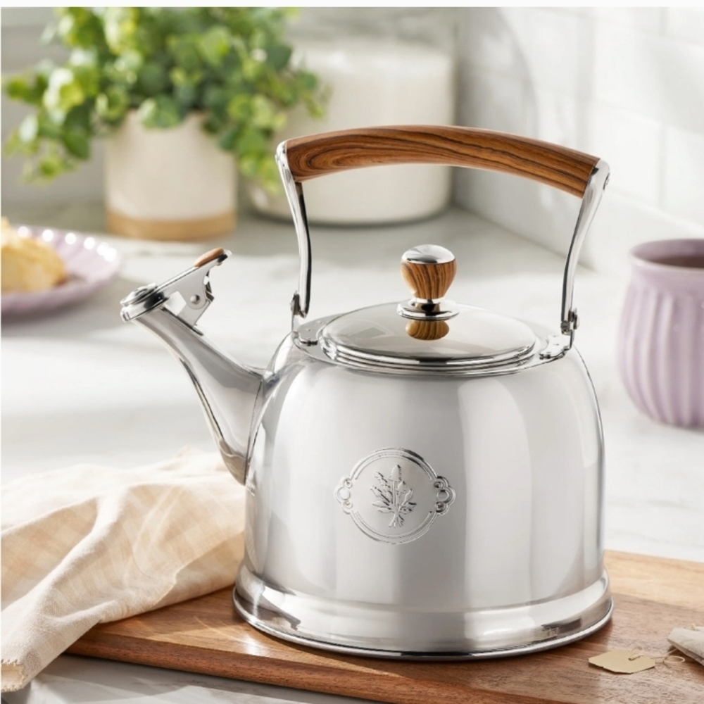 The Pioneer Woman Stainless Steel Tea Kettle with Wooden Handle